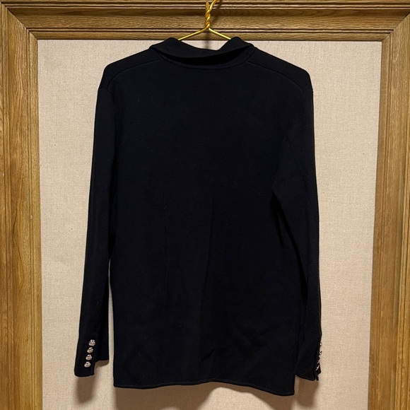 VTG Lauren Ralph Lauren Womens LP Knit Sweater Blazer Jacket Crest Black Silver - Picture 4 of 5